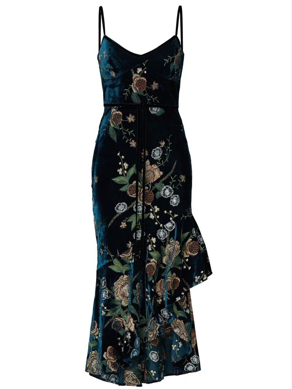 Marchesa Notte Embroidered High-low Sleeveless Velvet Cocktail Dress